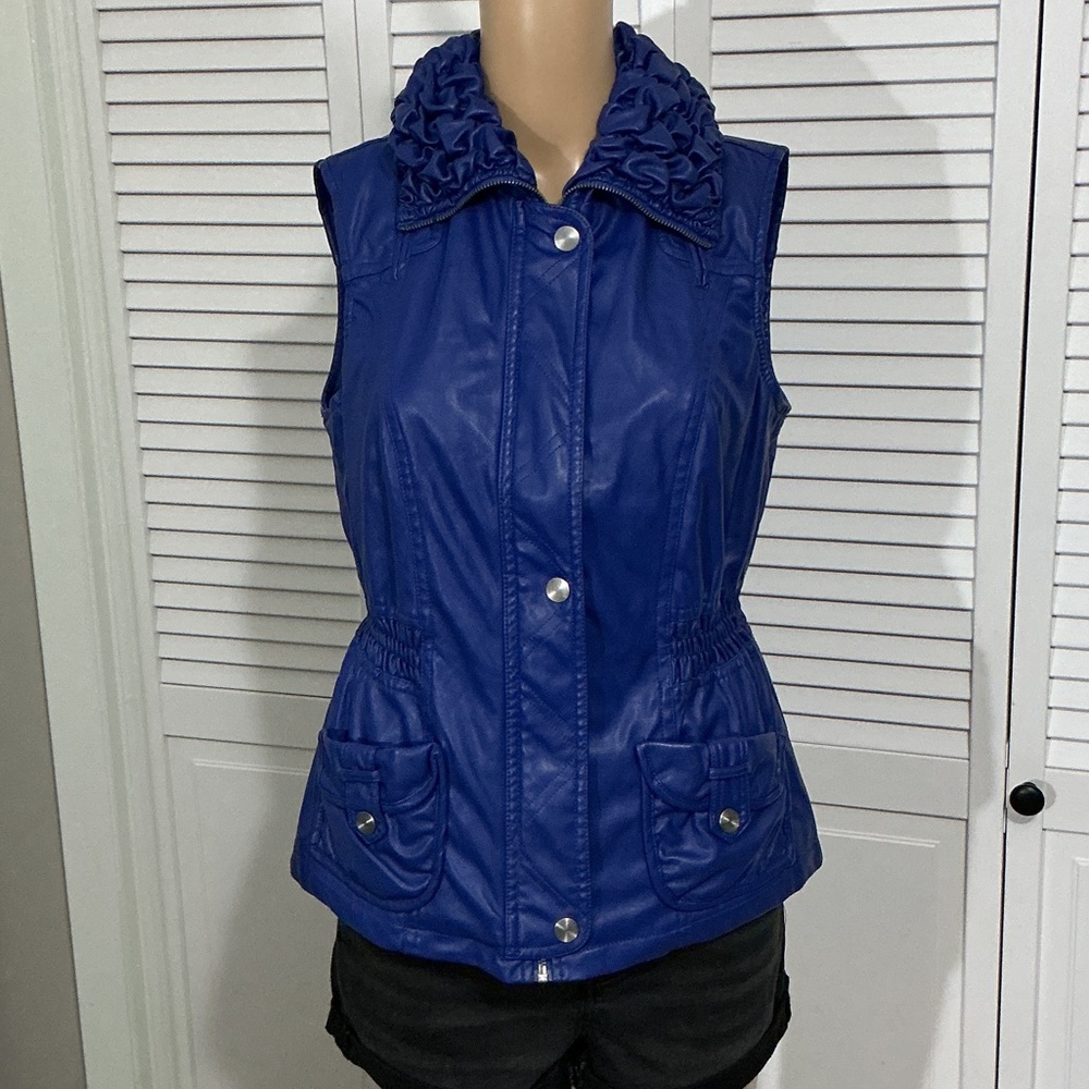 Textured Collar Royal Blue Quilted Sleeveless Vest